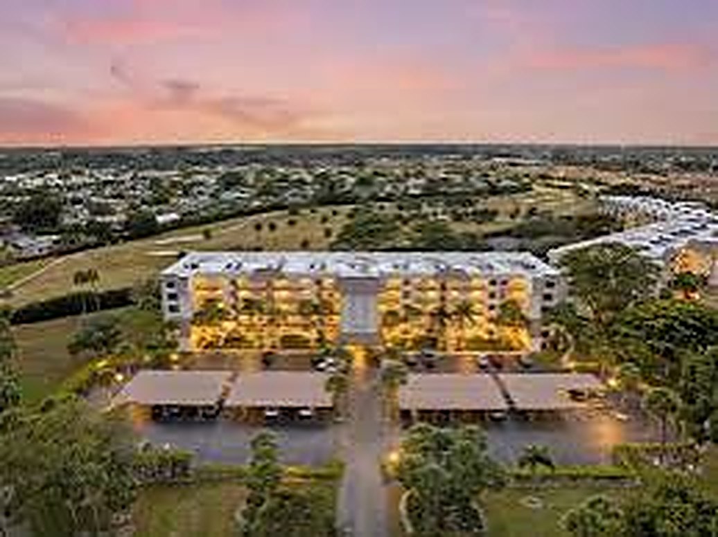 Aerial view of an established Central Boca Raton residential community at sunset